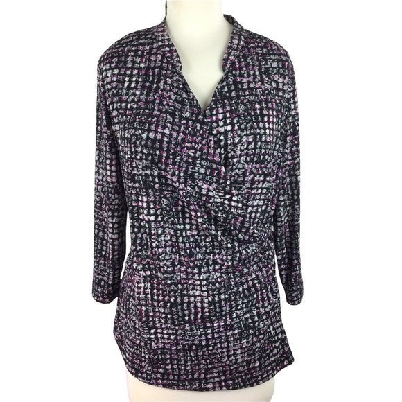 Chico's Tops - Chico's V Neck Long Sleeved Career Top, Black Patterned, 8